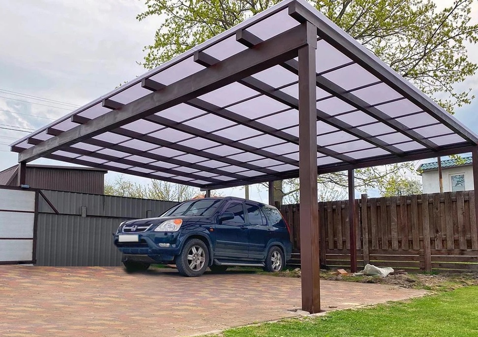 Навес для двух автомобилей 4*10*2,2 м из поликарбоната
